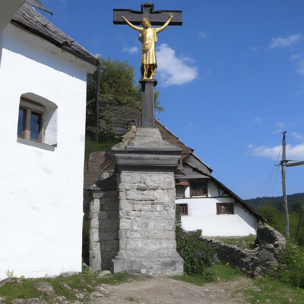 Wygląd historyczny – Dva litinové kříže s kamennými podstavci