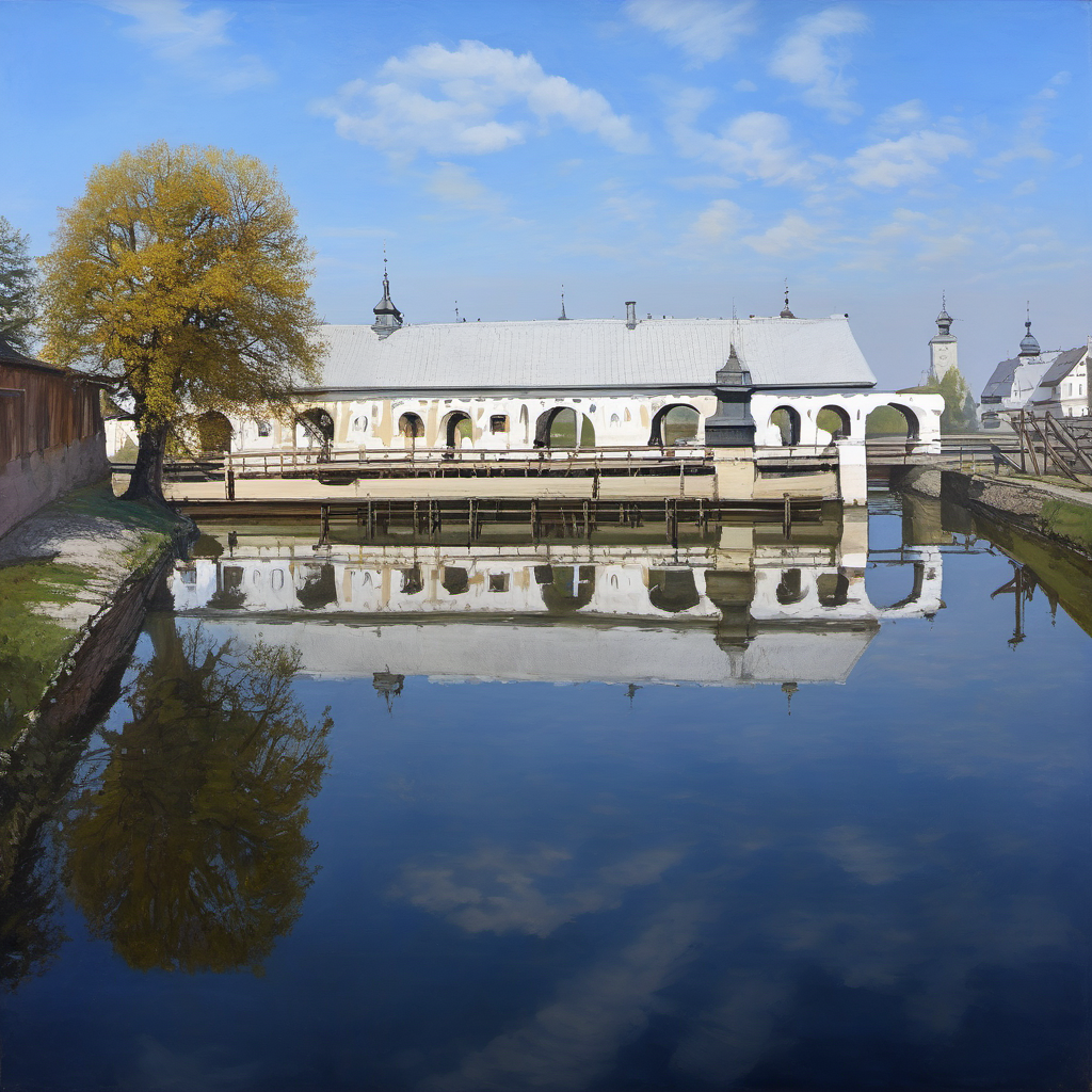 Wygląd historyczny – jezový most a zdymadlo Miřejovice