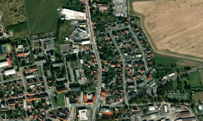 českobratrský kostel v Kralovicích – letecký pohled