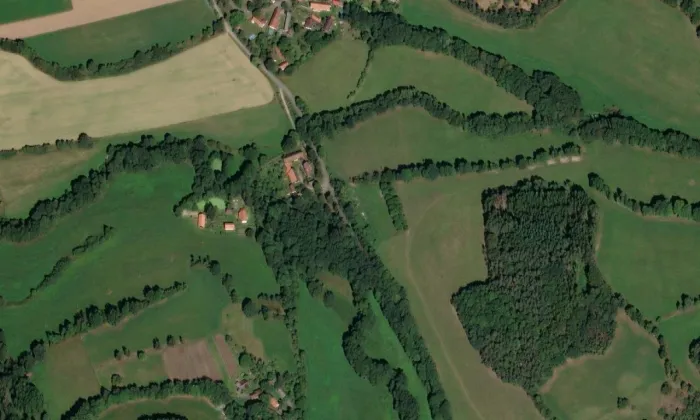 Bývalý mlýn čp. 2, 3 – letecký pohled