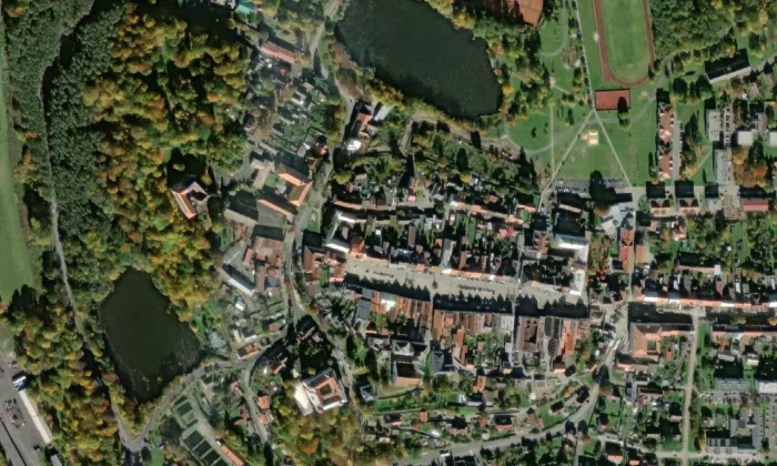 Bývalý pivovar a mincovna – letecký pohled