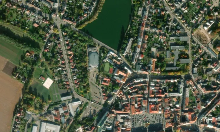 Bývalý seminář - později pošta – letecký pohled