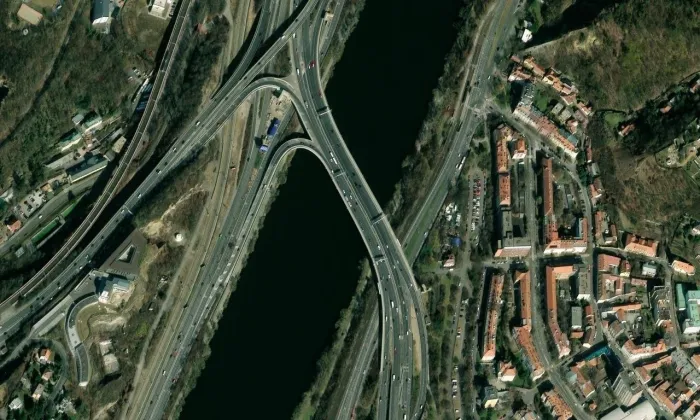 Barrandovský most – letecký pohled