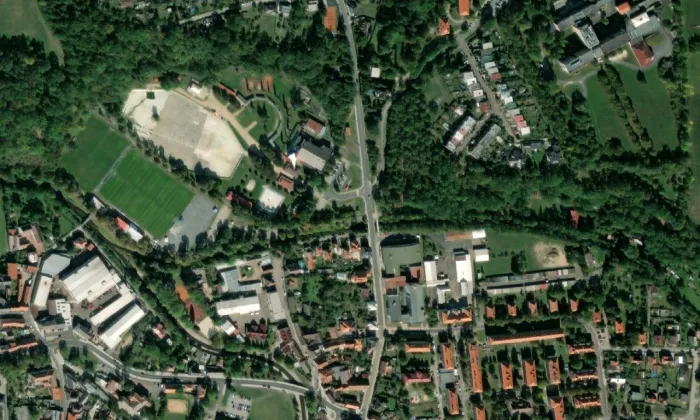 Boží muka na křížové cestě Rokycany - 4. zastavení – letecký pohled