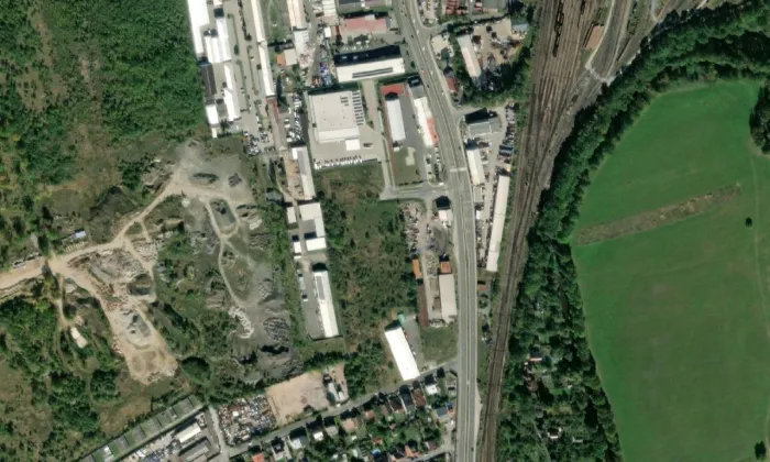 Boží muka ze sadů Pětatřicátníků – letecký pohled