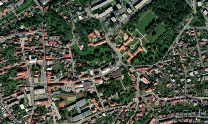 Brána fary – letecký pohled