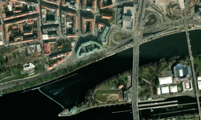 Budova bývalé Státní plánovací komise – letecký pohled