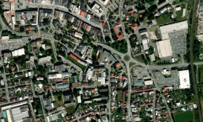 Budova městského muzea a galerie – letecký pohled