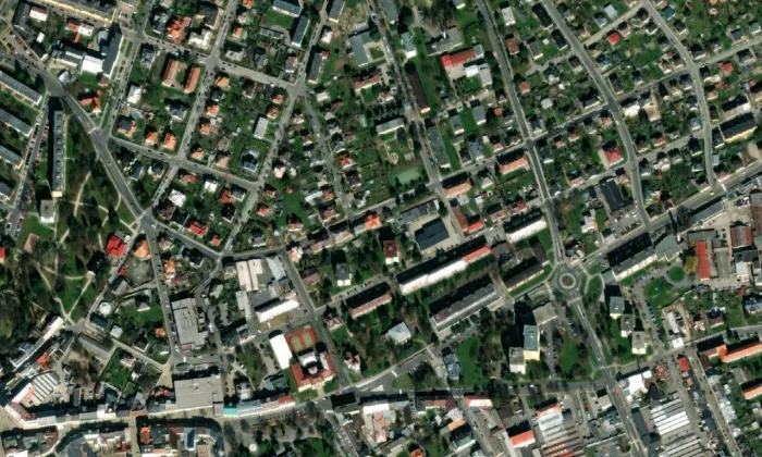 chrám svatého Ducha v Šumperku – letecký pohled