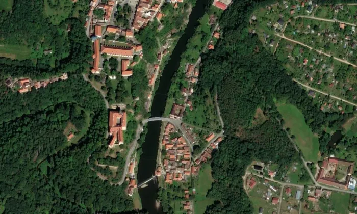 Dolní lázně v Bechyni – letecký pohled