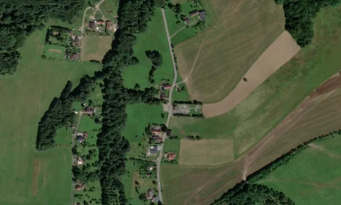 Evangelická kaple ve Stříteži – letecký pohled