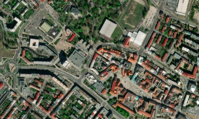 Evangelický kostel (Chomutov) – letecký pohled