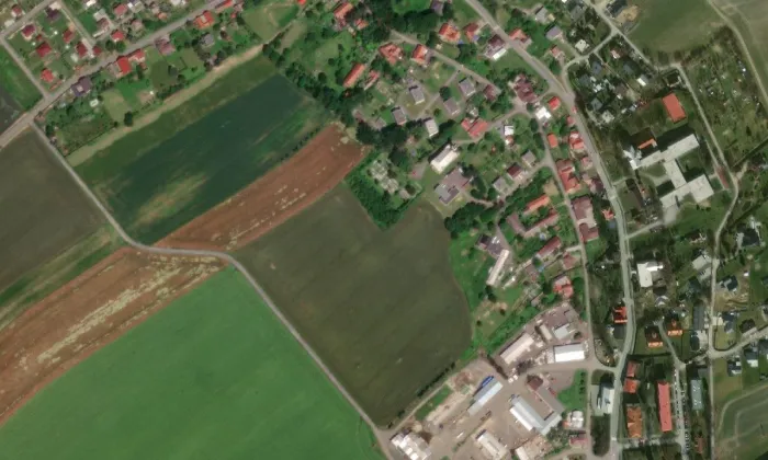 Evangelický kostel (Suchdol nad Odrou) – letecký pohled