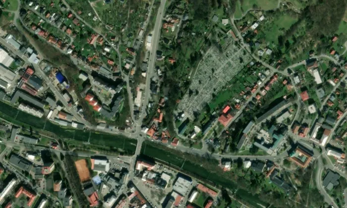 evangelický kostel Horního sboru – letecký pohled
