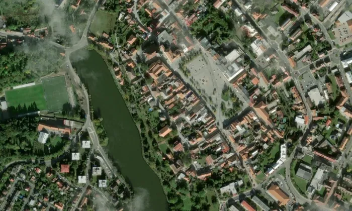 evangelický kostel v Čáslavi – letecký pohled