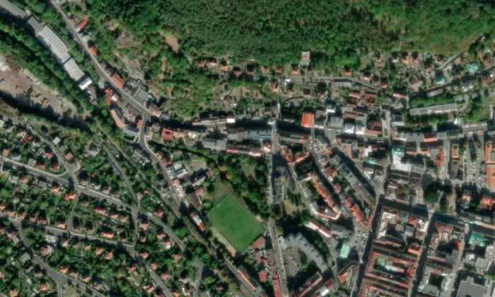 evangelický kostel v Děčíně – letecký pohled