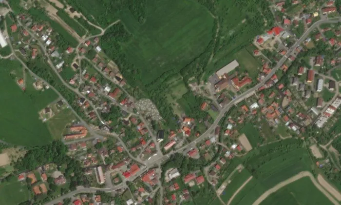 evangelický kostel v Hošťálkové – letecký pohled