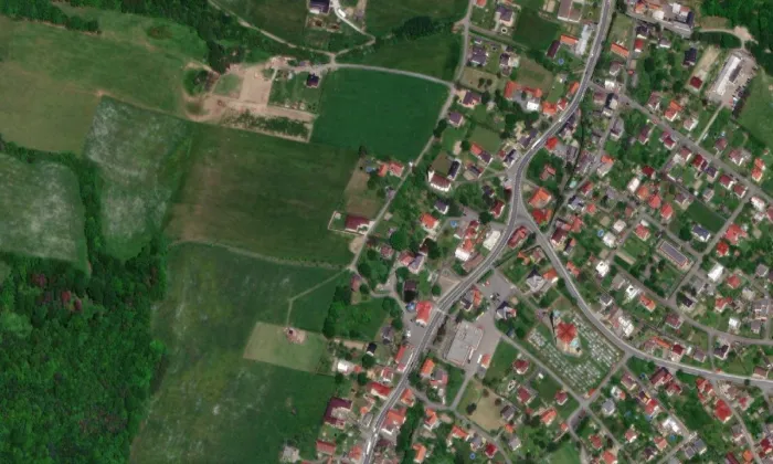 evangelický kostel v Hodslavicích – letecký pohled