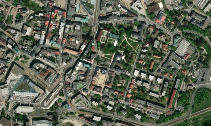 evangelický kostel v Liberci – letecký pohled