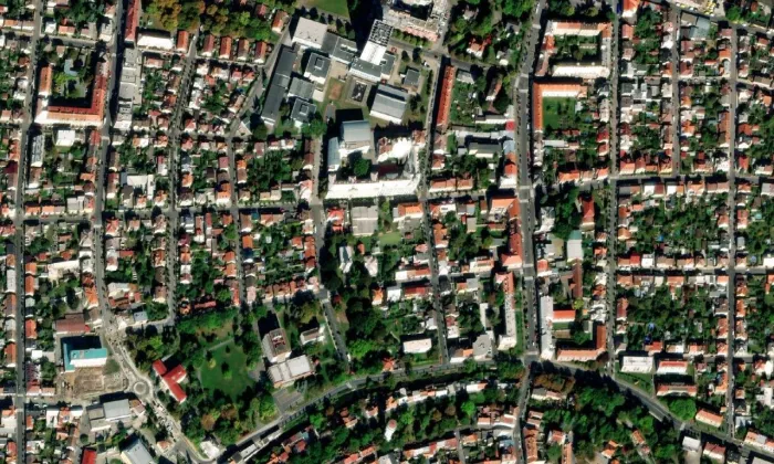 evangelický kostel v Nymburce – letecký pohled