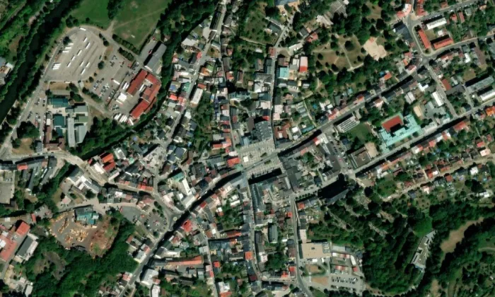 Františkánský klášter v Turnově – letecký pohled