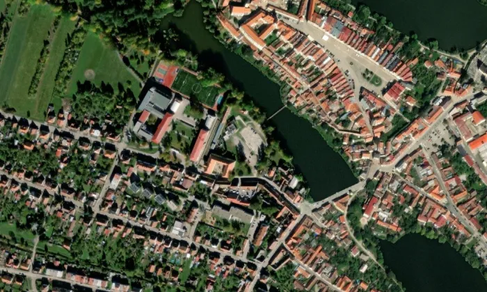 Historické centrum města Telč – letecký pohled