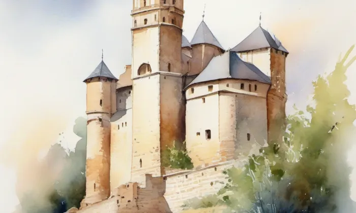 Hrad u Loubí – akvarel