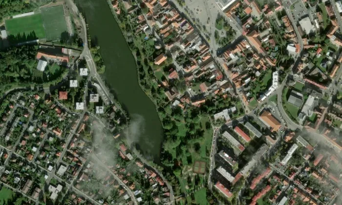 Husův sbor v Čáslavi – letecký pohled