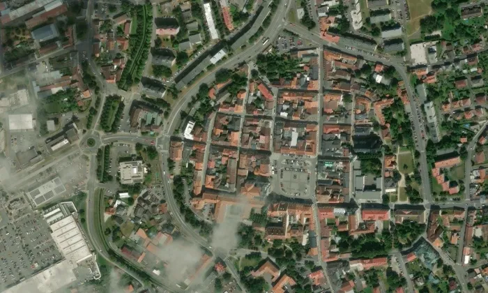 Jezuitský kostel Neposkvrněného Početí Panny Marie a svatého Ignáce – letecký pohled