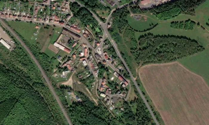 kamenný most v Želénkách – letecký pohled