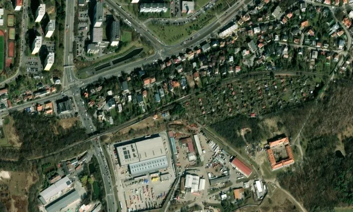 kaple Nalezení svatého Kříže (Stodůlky) – letecký pohled
