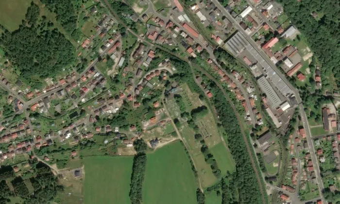 kaple Povýšení svatého Kříže (Kraslice) – letecký pohled