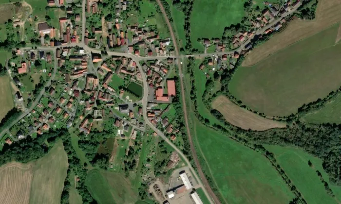 Kaple svatého Vojtěcha (Milavče) – letecký pohled