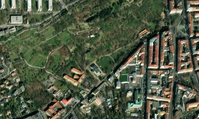 Kinského zahrada – letecký pohled