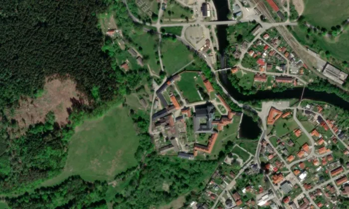 Klášterní pivovar Vyšší Brod – letecký pohled