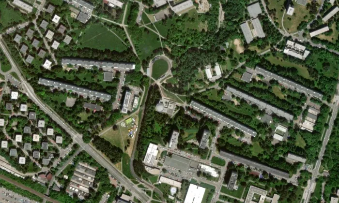 kostel blahoslavené Marie Restituty – letecký pohled