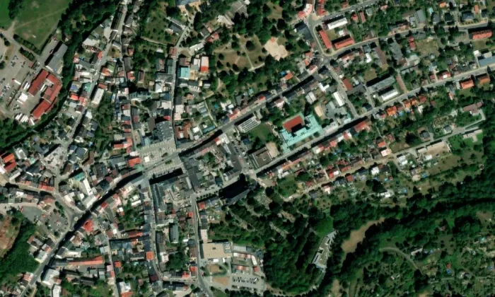 Kostel Narození Panny Marie (Turnov) – letecký pohled