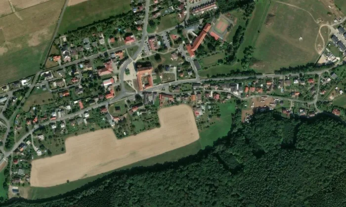 kostel Narození Panny Marie ve Štípě – letecký pohled