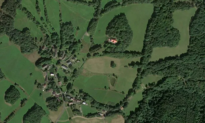 Kostel Navštívení Panny Marie (Blatno) – letecký pohled
