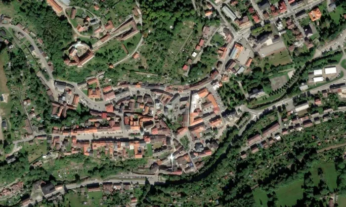 Kostel Navštívení Panny Marie (Vimperk I) – letecký pohled