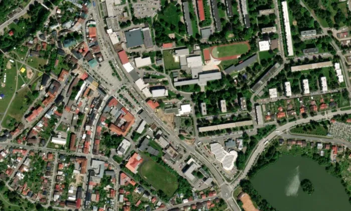 Kostel Nejsvětější Trojice (Žďár nad Sázavou 1) – letecký pohled