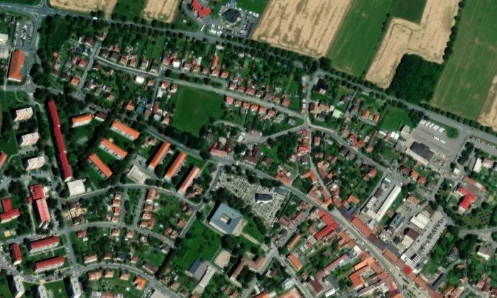 kostel Nejsvětější Trojice (Bystřice nad Pernštejnem) – letecký pohled