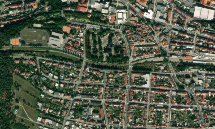 Kostel Nejsvětější Trojice (Horka-Domky) – letecký pohled