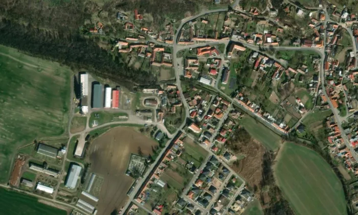 kostel Nejsvětější Trojice (Horní Dunajovice) – letecký pohled