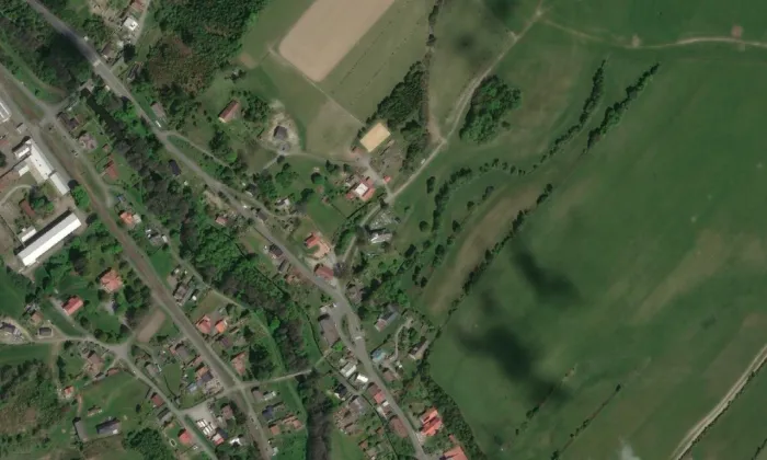 Kostel Nejsvětější Trojice (Velká Štáhle) – letecký pohled