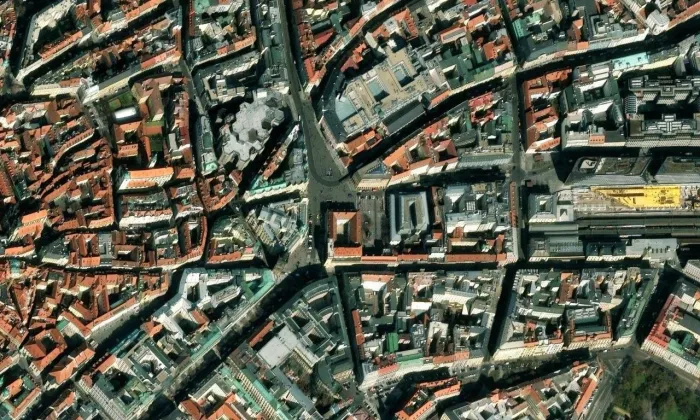 Kostel Neposkvrněného početí Panny Marie (Praha) – letecký pohled