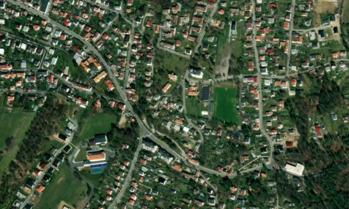Kostel Panny Marie Bolestné (Dobrá Voda u Českých Budějovic) – letecký pohled