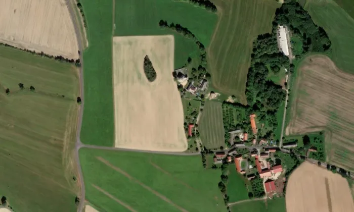 Kostel svaté Barbory (Pročevily) – letecký pohled
