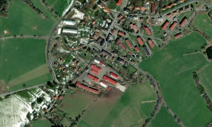 kostel svaté Kateřiny (Hartmanice) – letecký pohled