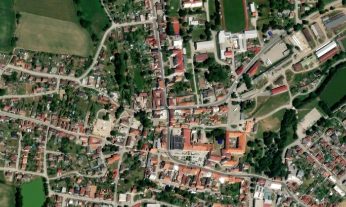 kostel svaté Kateřiny (Nová Bystřice) – letecký pohled